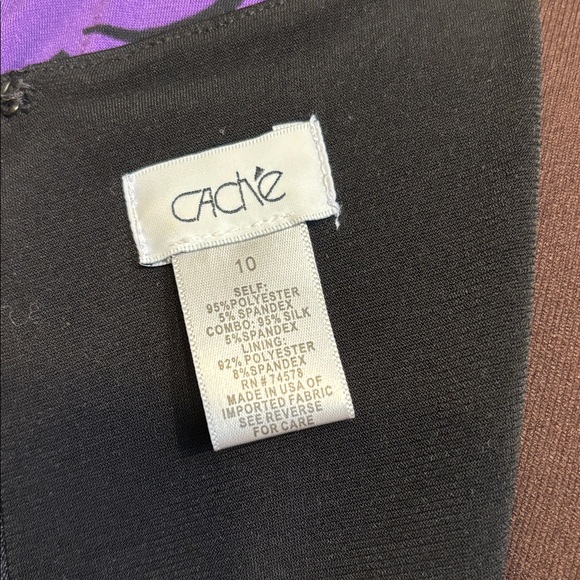 Cache, elegant black purple and gold floral long sleeve mini dress. Size 10. - Picture 3 of 17